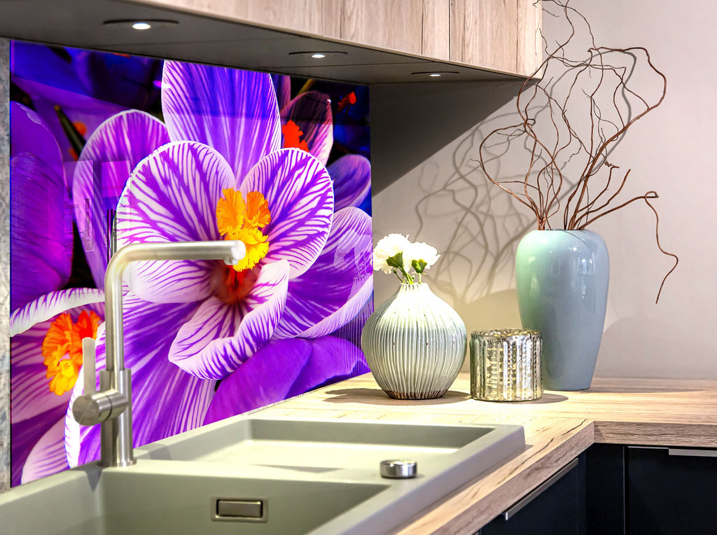 Crocus Vernus Tempered Glass Backsplash-BacksplashArtworks