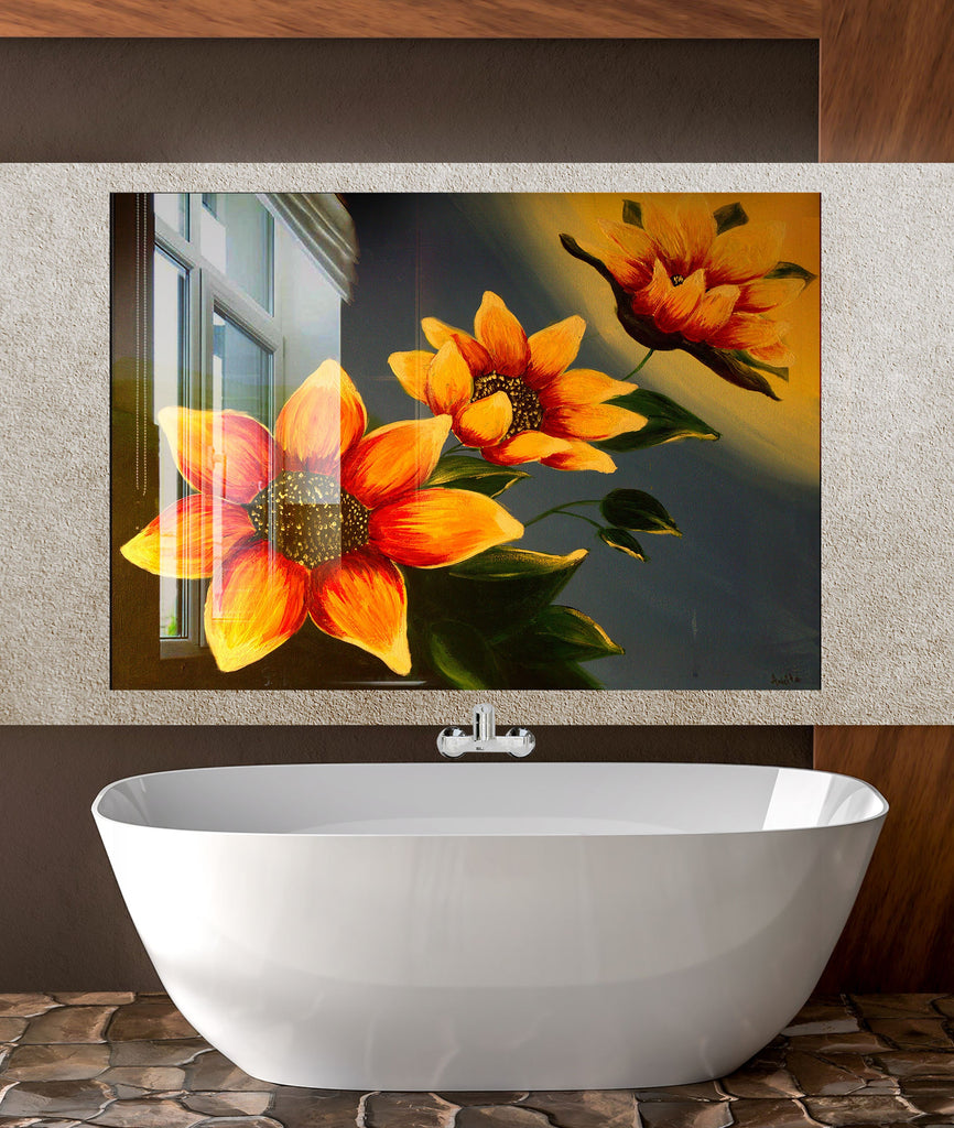 Botanical Floral Tempered Glass Backsplash-BacksplashArtworks