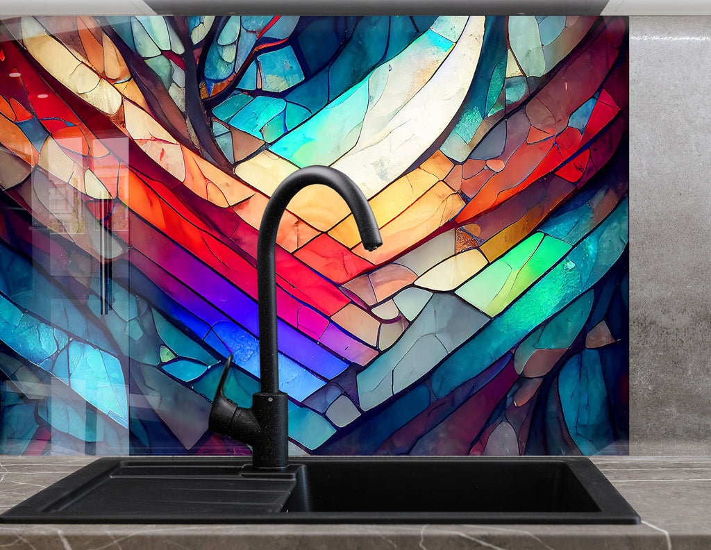 Modern Rainbow Stained - Glass Kitchen Backsplash-BacksplashArtworks