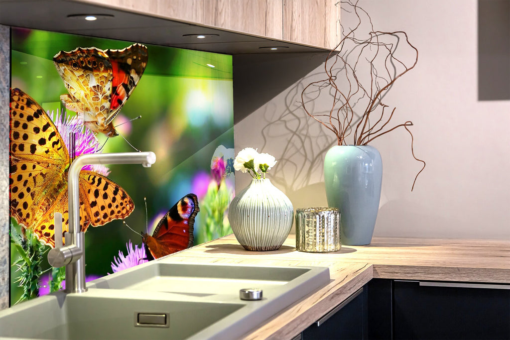 Botanical Floral Tempered Glass Backsplash-BacksplashArtworks