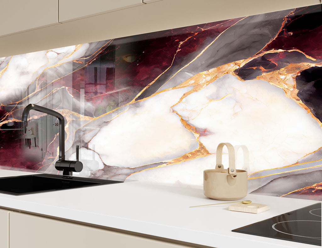 Crimson Gold Marble - Glass Kitchen Backsplash-BacksplashArtworks