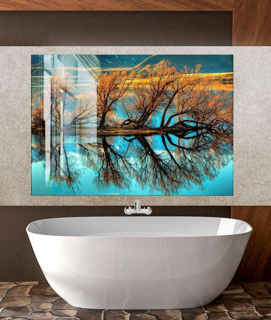 Golden Autumn Reflection – Glass Kitchen Backsplash-BacksplashArtworks