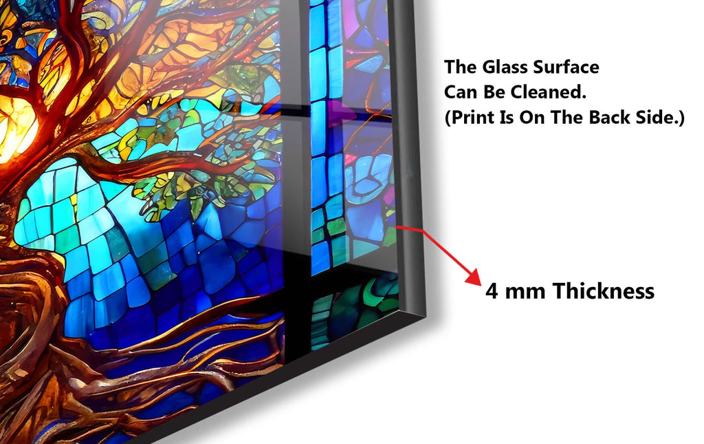 Blue Tree of Life Stained - Glass Kitchen Backsplash-BacksplashArtworks