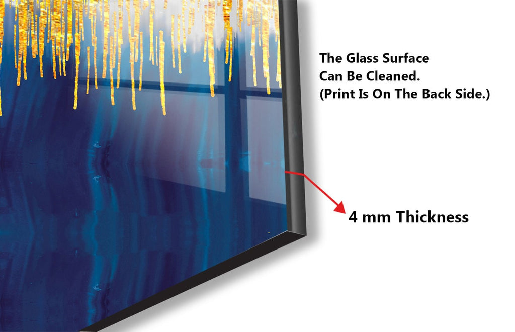 Blue & Gold Wave - Glass Kitchen Backsplash-BacksplashArtworks
