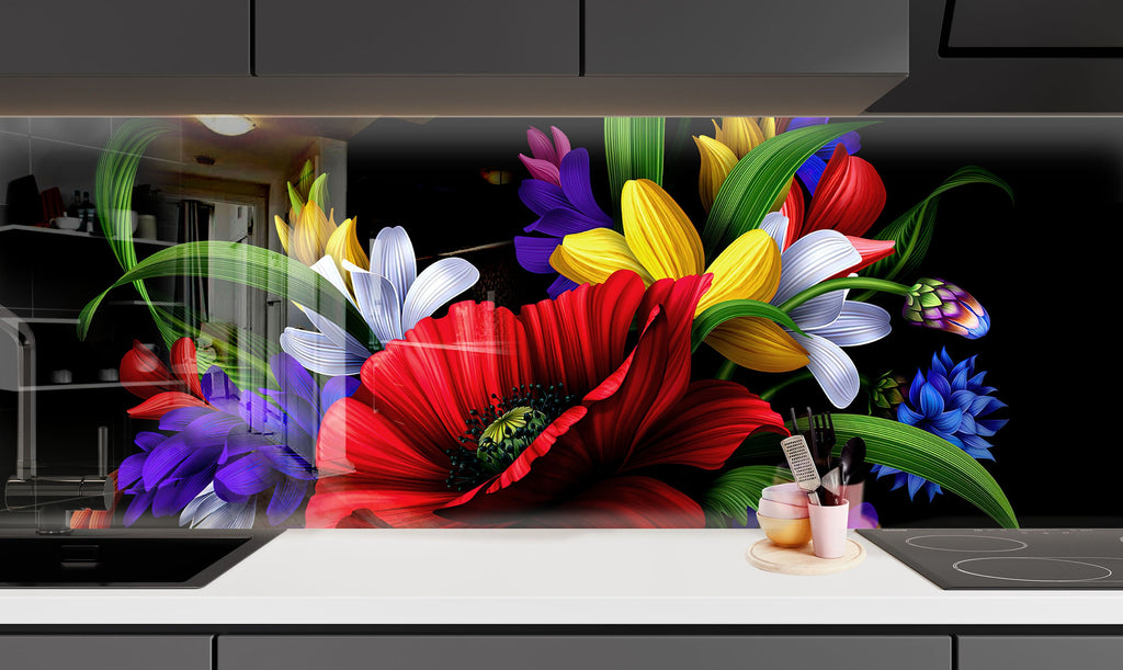 Botanical Floral Tempered Glass Backsplash-BacksplashArtworks