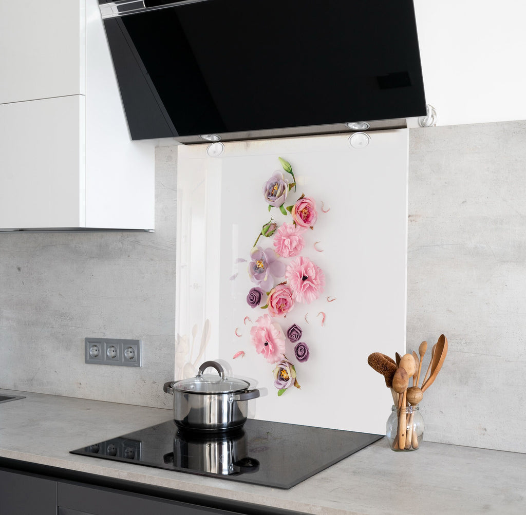Botanical Floral Tempered Glass Backsplash-BacksplashArtworks