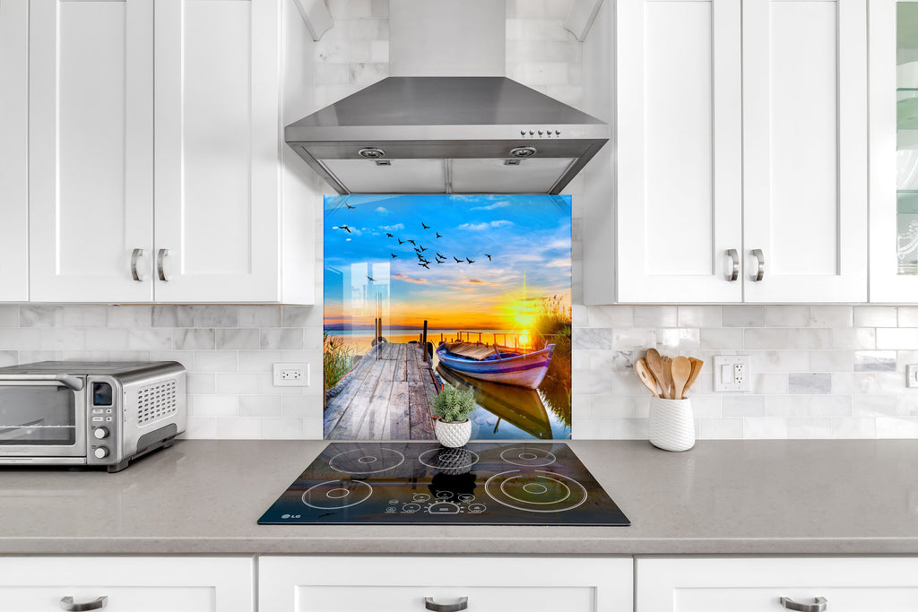 Serene Lake Sunset – Glass Kitchen Backsplash-BacksplashArtworks