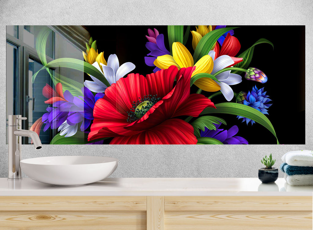 Botanical Floral Tempered Glass Backsplash-BacksplashArtworks