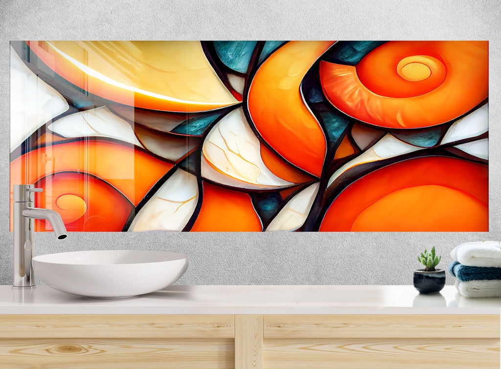 Modern Orange Swirl Stained - Glass Kitchen Backsplash-BacksplashArtworks