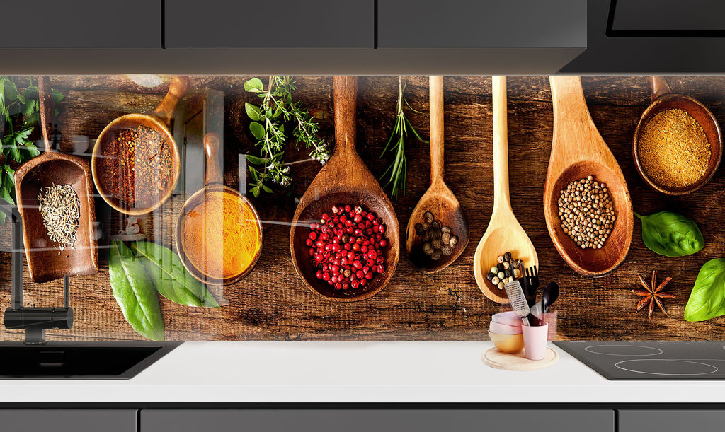 Rustic Wooden Spice - Glass Kitchen Backsplash-BacksplashArtworks