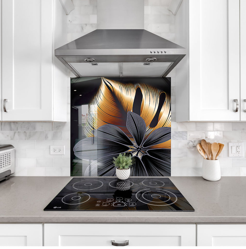 Botanical Floral Tempered Glass Backsplash-BacksplashArtworks