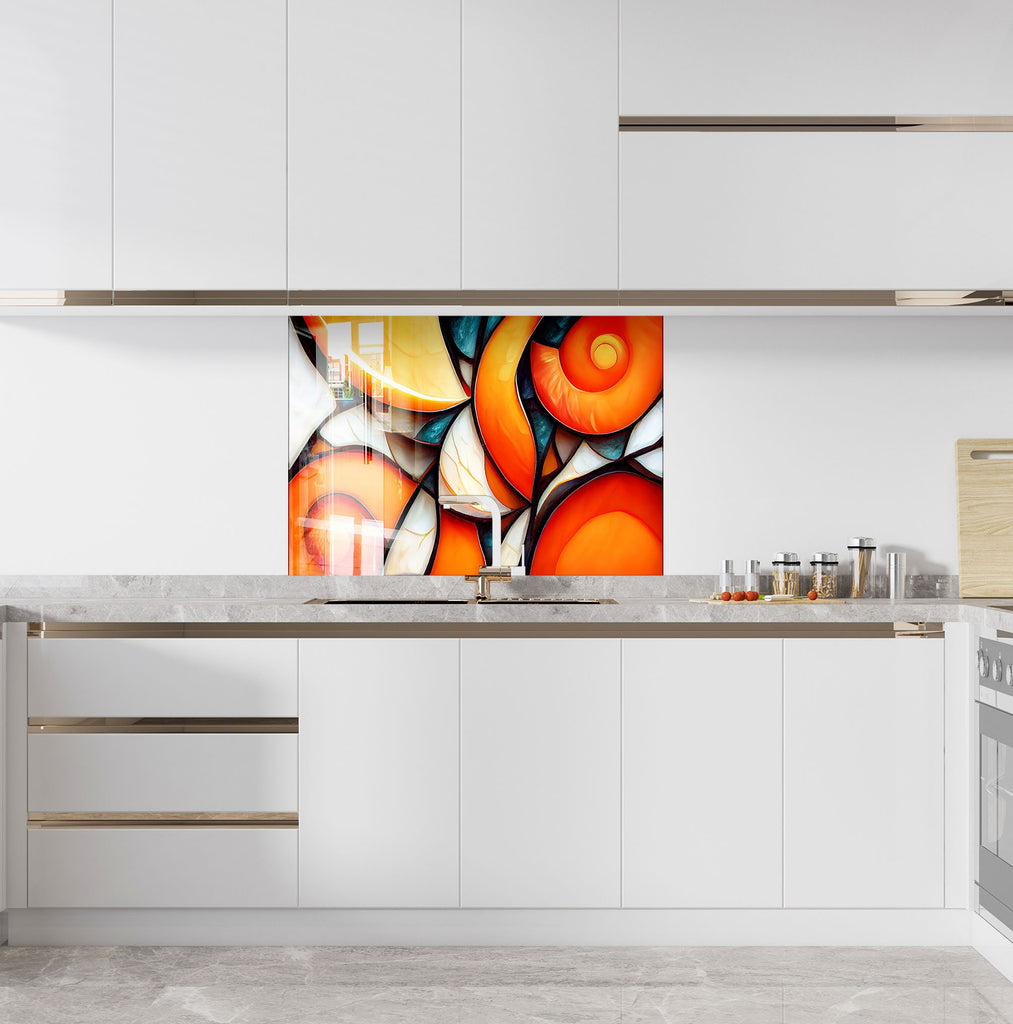 Modern Orange Swirl Stained - Glass Kitchen Backsplash-BacksplashArtworks