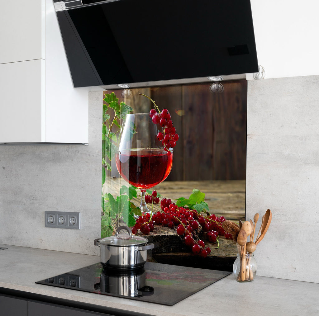 Rustic Wine Glass Kitchen Backsplash – Vineyard Red Wine & Grapes Design-BacksplashArtworks
