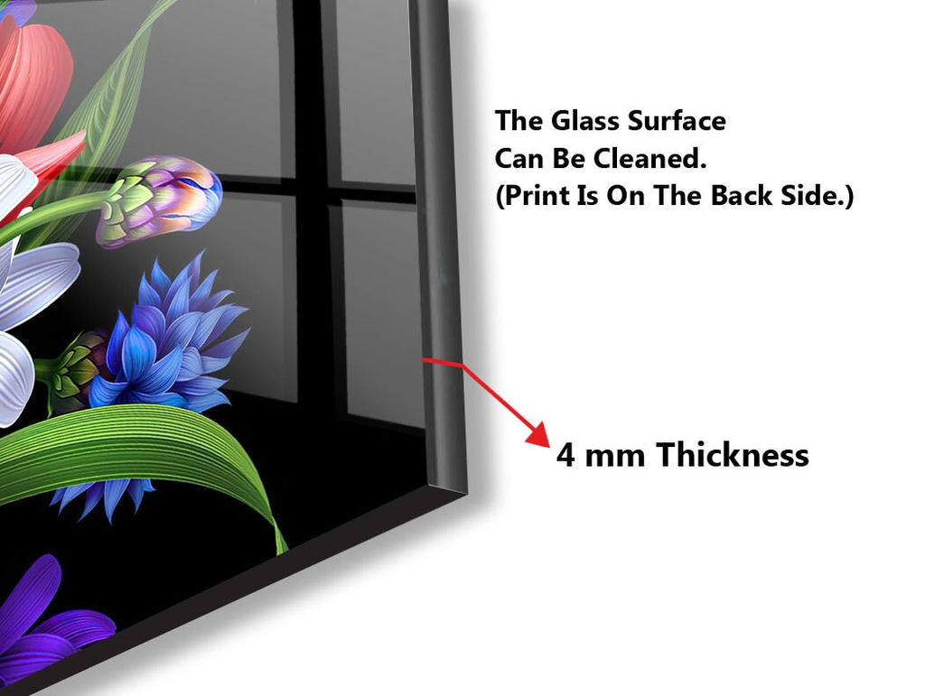 Botanical Floral Tempered Glass Backsplash-BacksplashArtworks