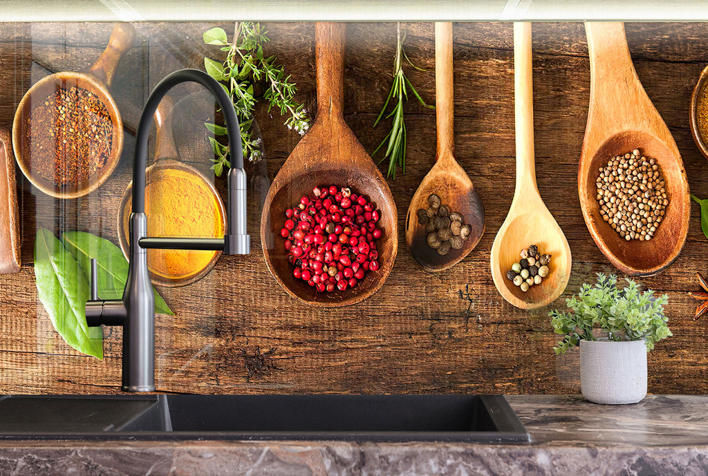 Rustic Wooden Spice - Glass Kitchen Backsplash-BacksplashArtworks