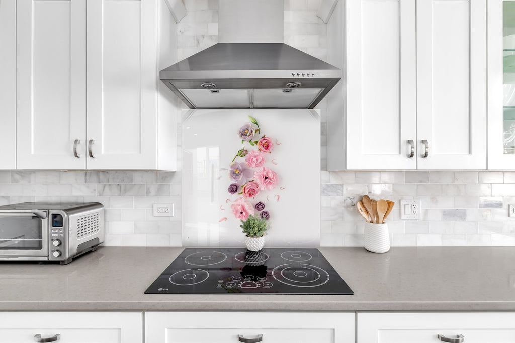 Botanical Floral Tempered Glass Backsplash-BacksplashArtworks