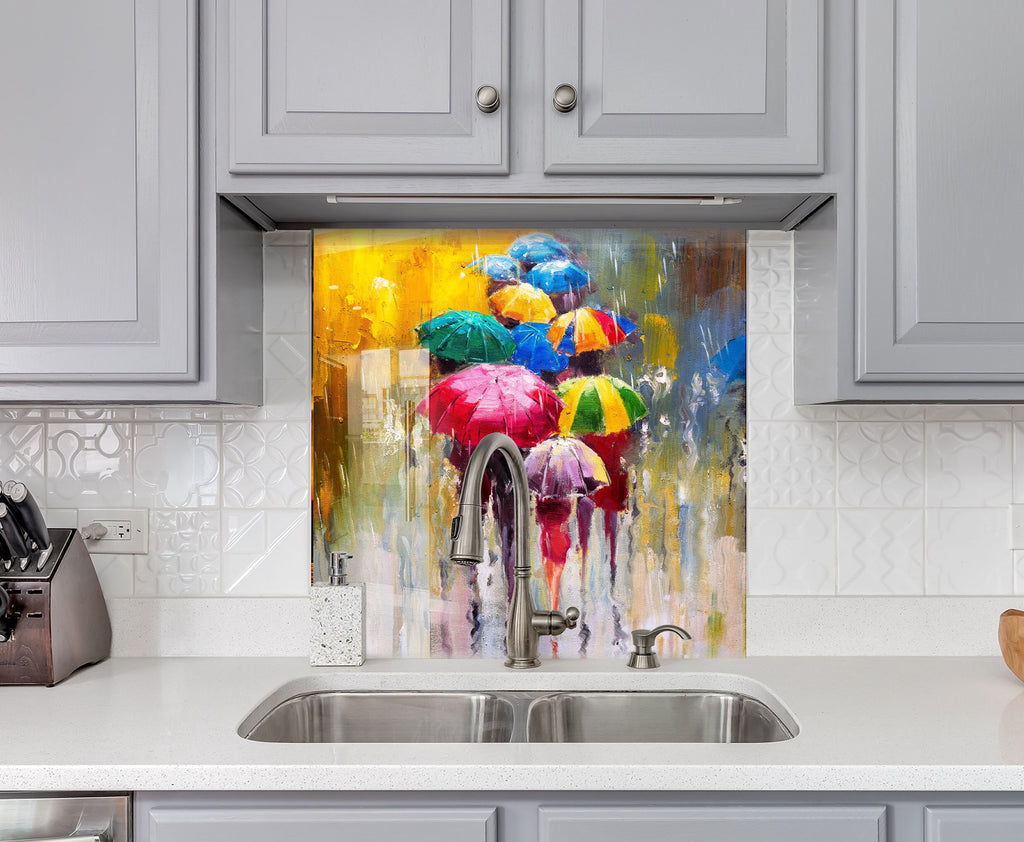 Colorful Rainy Day - Glass Kitchen Backsplash-BacksplashArtworks