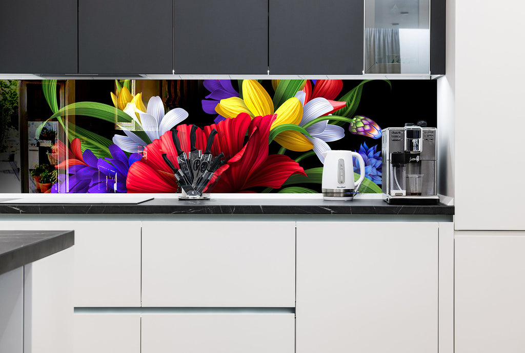 Botanical Floral Tempered Glass Backsplash-BacksplashArtworks