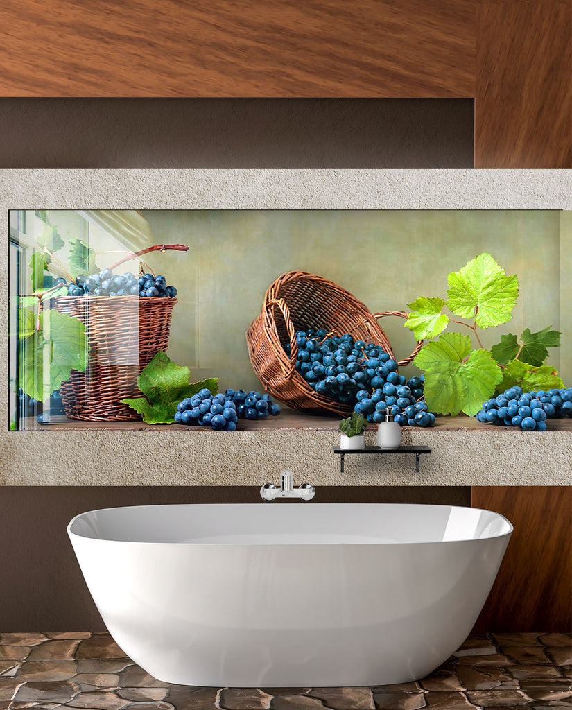 Rustic Vineyard Grapes Glass Backsplash – Fresh Harvest Décor-BacksplashArtworks
