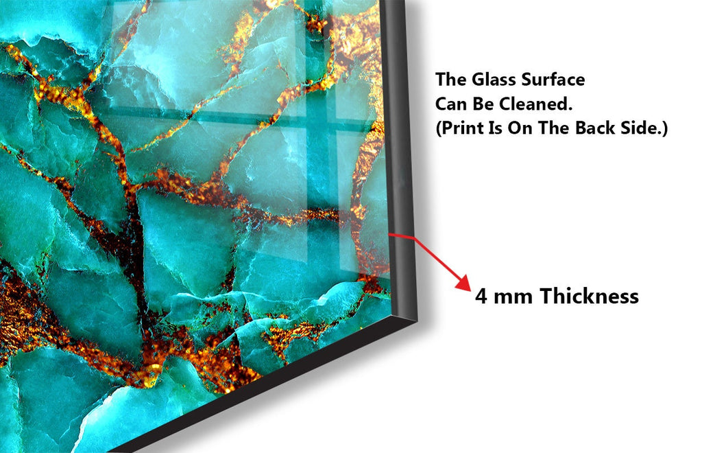Teal & Gold Marble Elegance - Glass Kitchen Backsplash-BacksplashArtworks