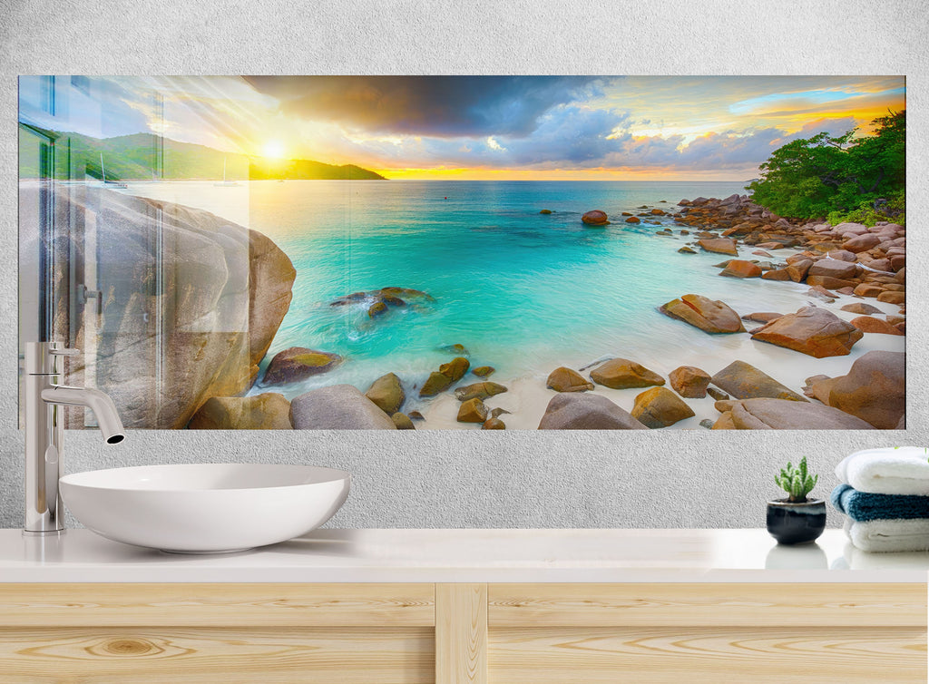 Rocky Tropical Sunset Wall Art – Glass Backsplash-BacksplashArtworks