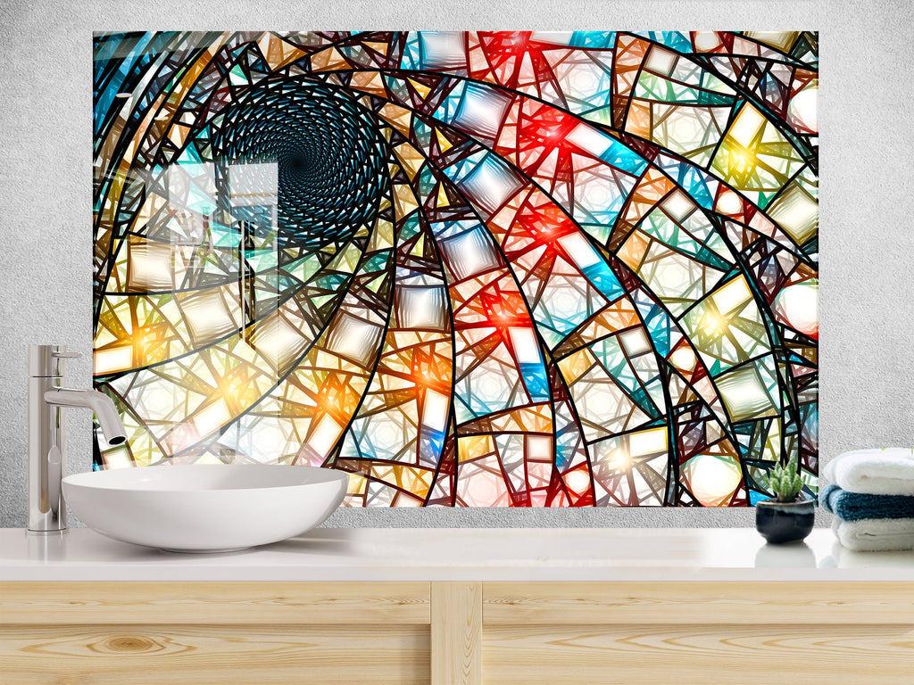 Colored Spiral Stained - Glass Kitchen Backsplash-BacksplashArtworks