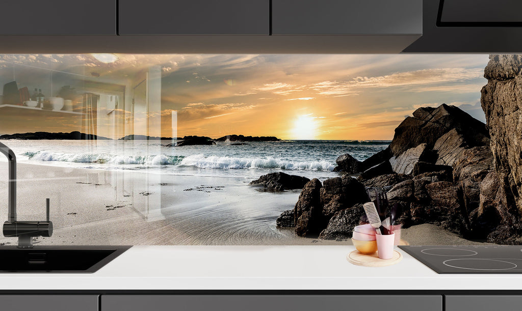 Serene Coastal Sunset – Glass Kitchen Backsplash-BacksplashArtworks