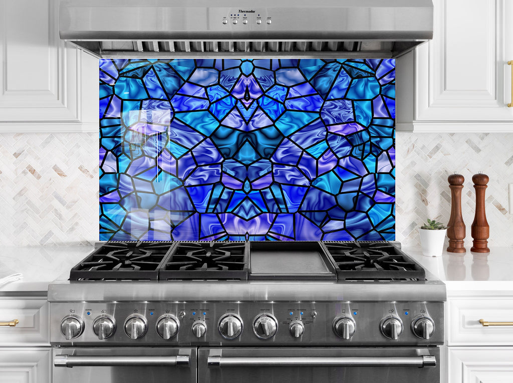 Ocean Blue Stained - Glass Kitchen Backsplash-BacksplashArtworks