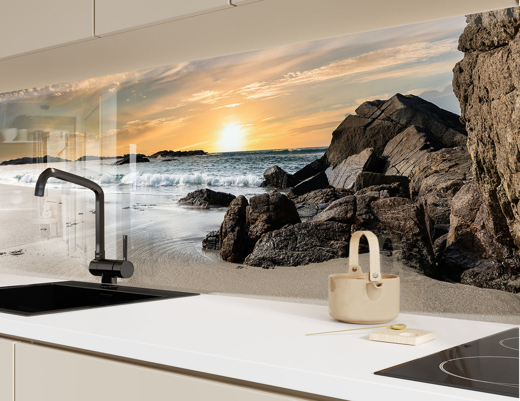 Serene Coastal Sunset – Glass Kitchen Backsplash-BacksplashArtworks
