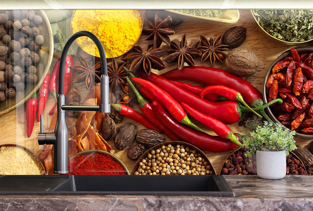 Spicy Fusion - Glass Kitchen Backsplash-BacksplashArtworks