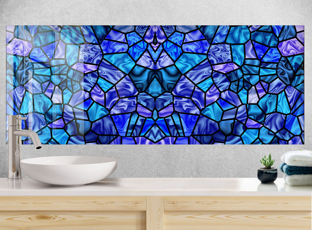 Ocean Blue Stained - Glass Kitchen Backsplash-BacksplashArtworks