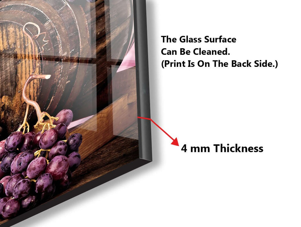 Rustic Wine Barrel Glass Backsplash – Purple Vineyard Grapes Decor-BacksplashArtworks