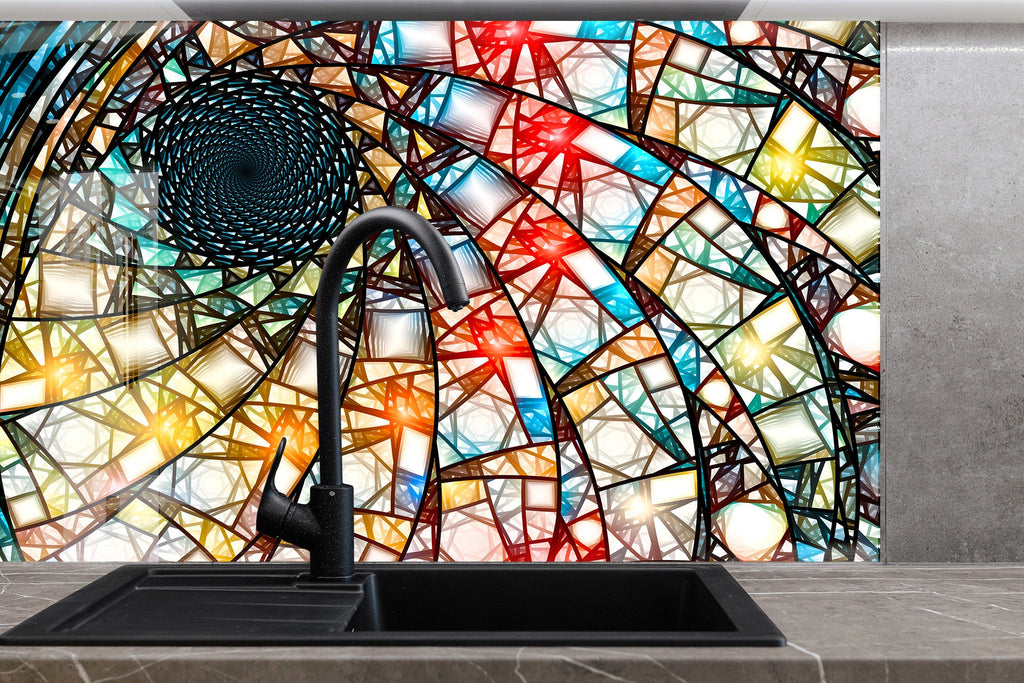 Colored Spiral Stained - Glass Kitchen Backsplash-BacksplashArtworks