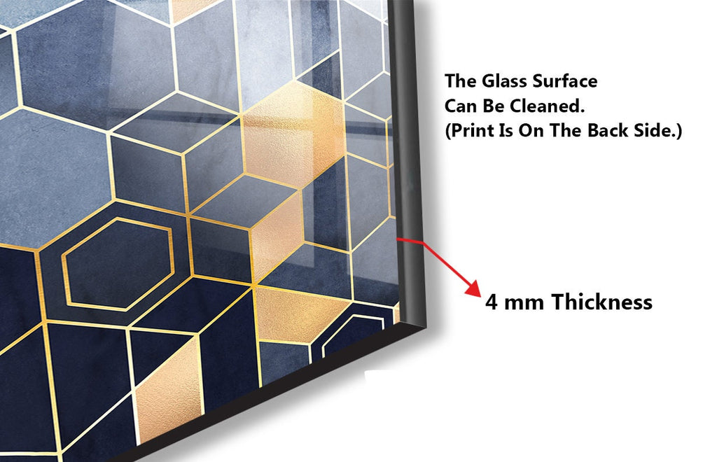 Blue Modern Geometric - Glass Kitchen Backsplash-BacksplashArtworks