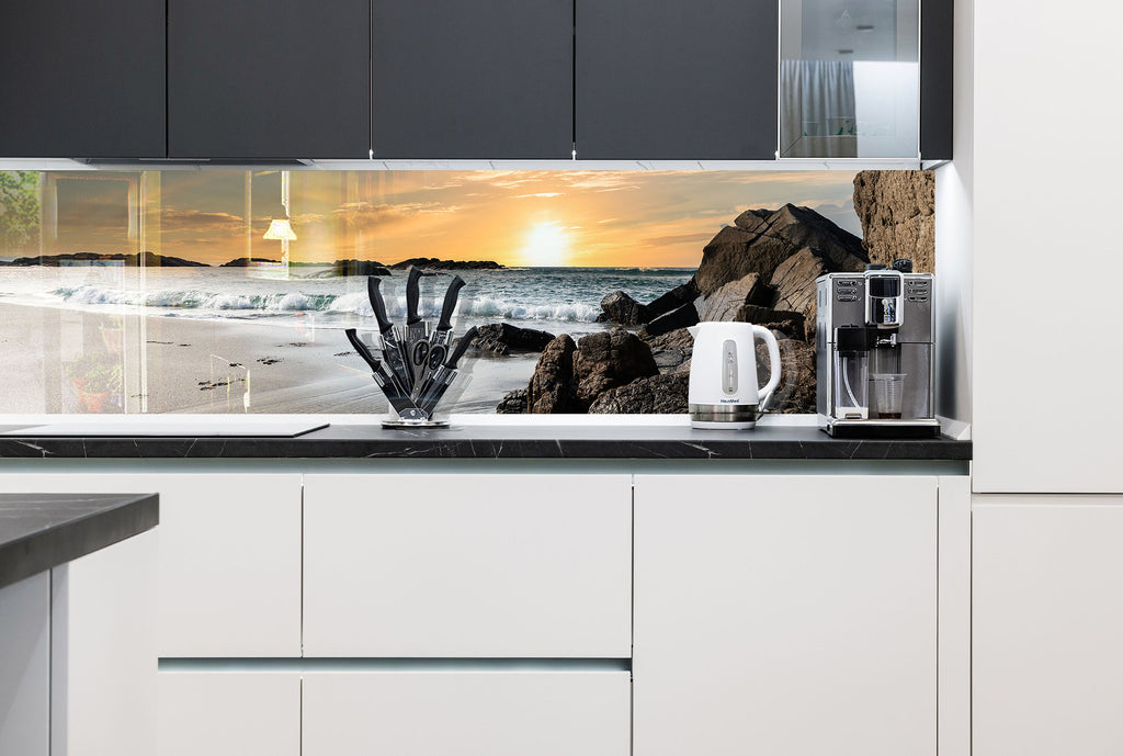 Serene Coastal Sunset – Glass Kitchen Backsplash-BacksplashArtworks