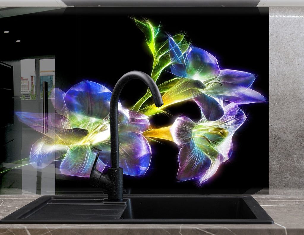 Botanical Floral Tempered Glass Backsplash-BacksplashArtworks