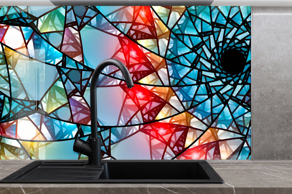 Red Modern Stained - Glass Kitchen Backsplash-BacksplashArtworks