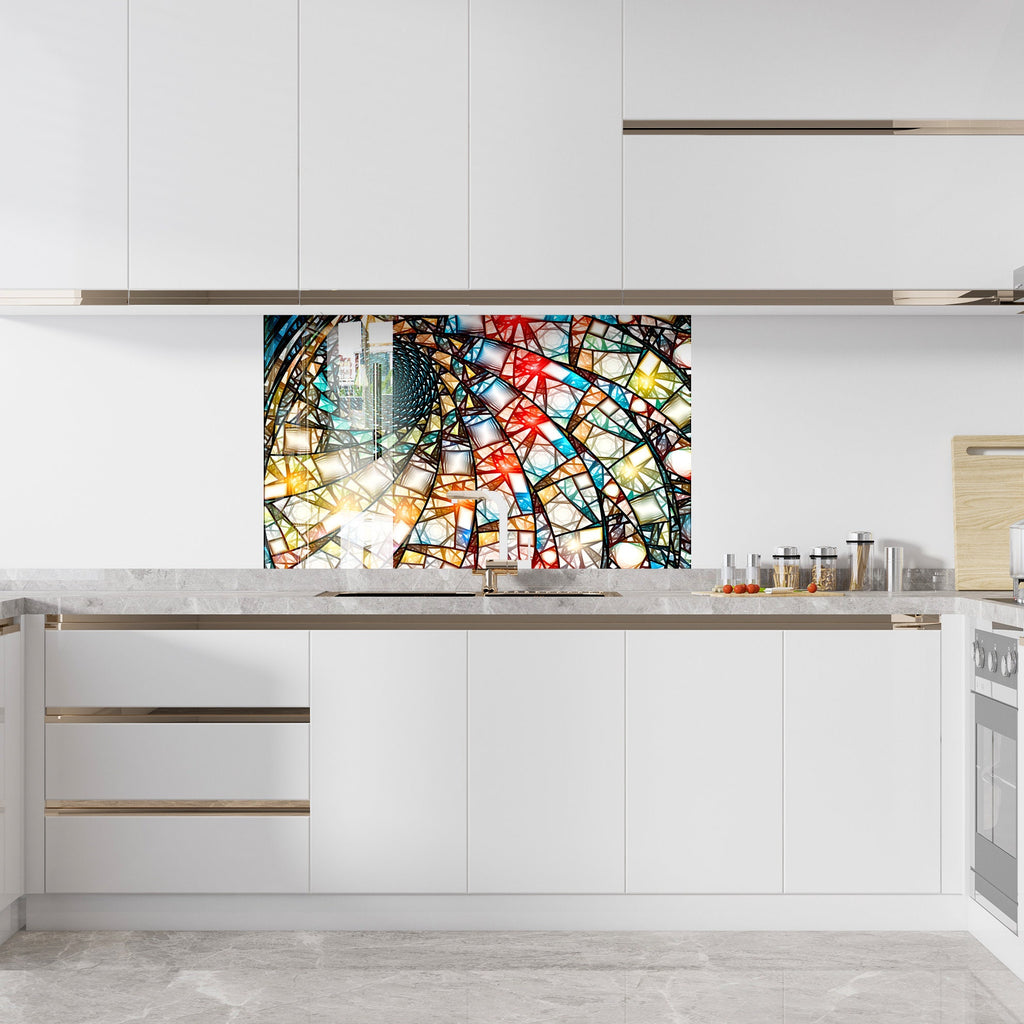 Colored Spiral Stained - Glass Kitchen Backsplash-BacksplashArtworks