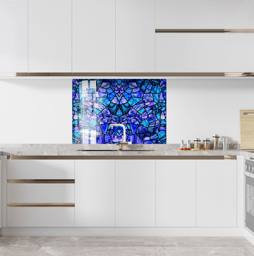 Ocean Blue Stained - Glass Kitchen Backsplash-BacksplashArtworks