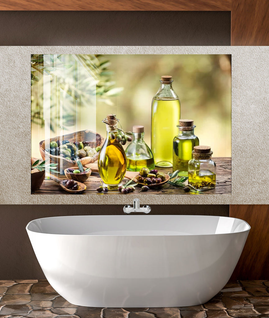 Olive Oil Glass Kitchen Backsplash – Rustic Olive Oil Bottles Design-BacksplashArtworks