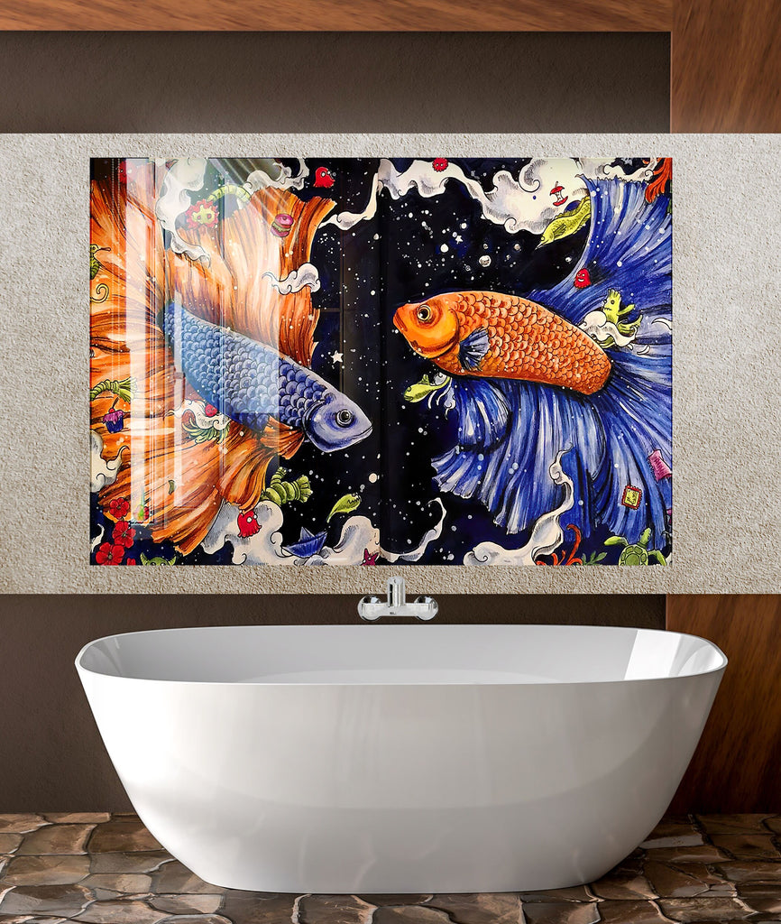 Vibrant Betta Fish Glass Kitchen Backsplash – Colorful Flowing Fish Design-BacksplashArtworks
