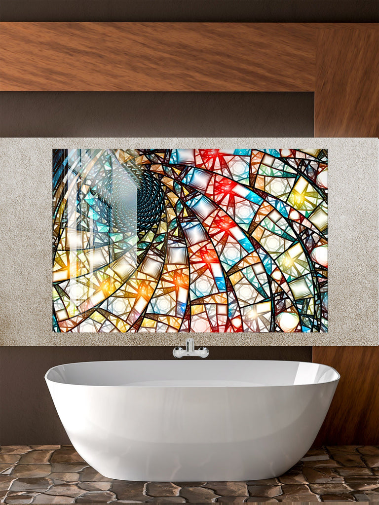 Colored Spiral Stained - Glass Kitchen Backsplash-BacksplashArtworks