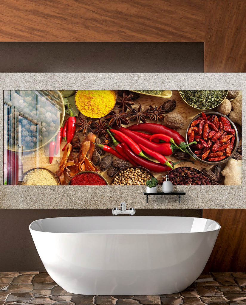 Spicy Fusion - Glass Kitchen Backsplash-BacksplashArtworks