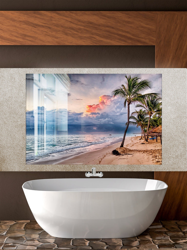 Tropical Beach Sunset Wall Art - Glass Kitchen Backsplash-BacksplashArtworks