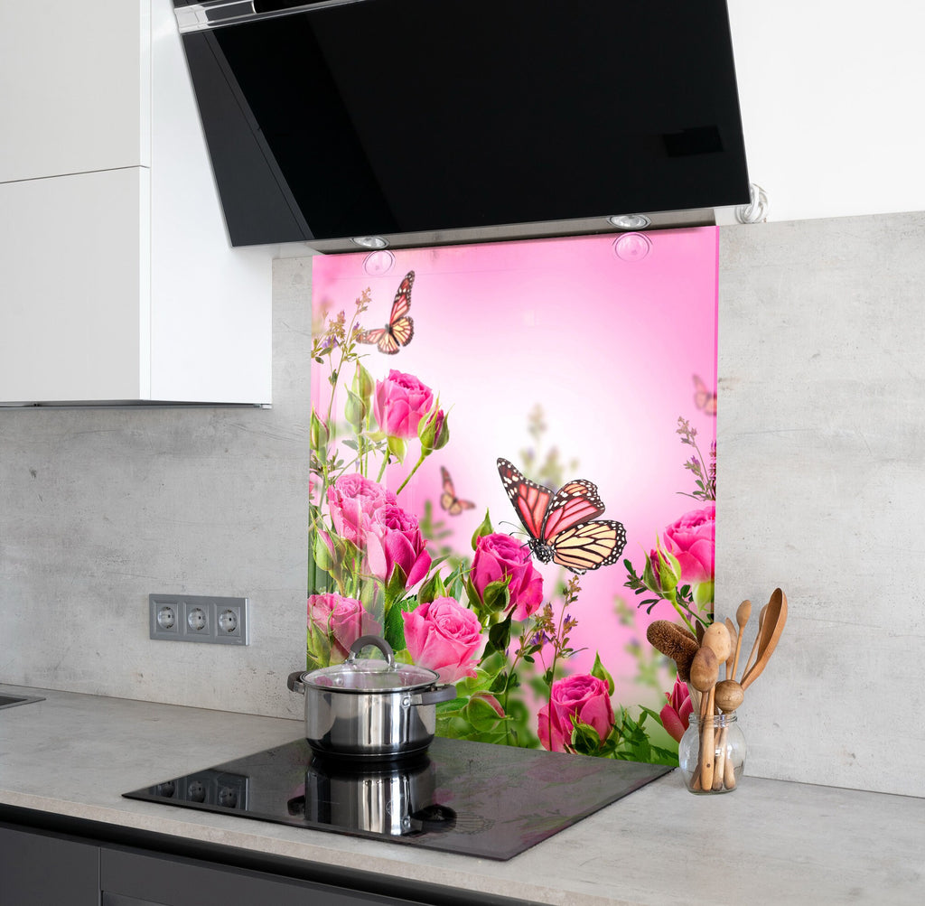 Pink Orchid Tempered Glass Backsplash-BacksplashArtworks