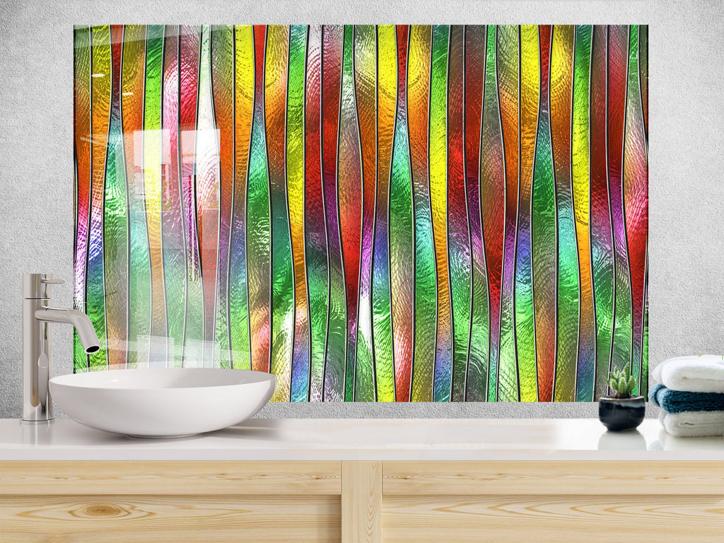 Rainbow Waves Stained - Tempered Glass Kitchen Backsplash-BacksplashArtworks