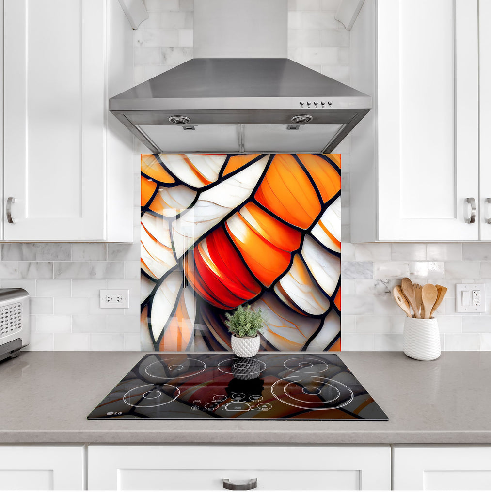 Fiery Elegance Stained - Glass Kitchen Backsplash-BacksplashArtworks