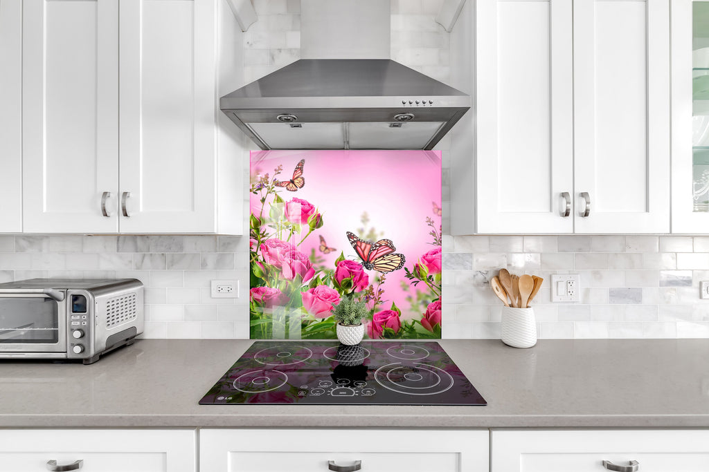 Pink Orchid Tempered Glass Backsplash-BacksplashArtworks