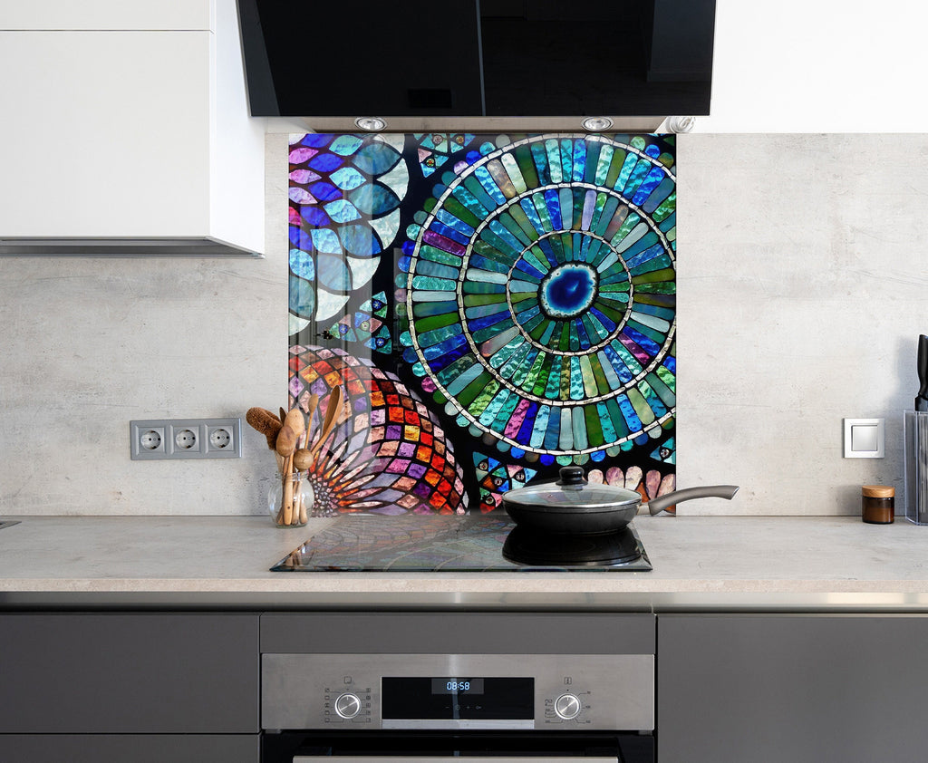 Vibrant Mosaic Glass Kitchen Backsplash – Bold Circular Design-BacksplashArtworks