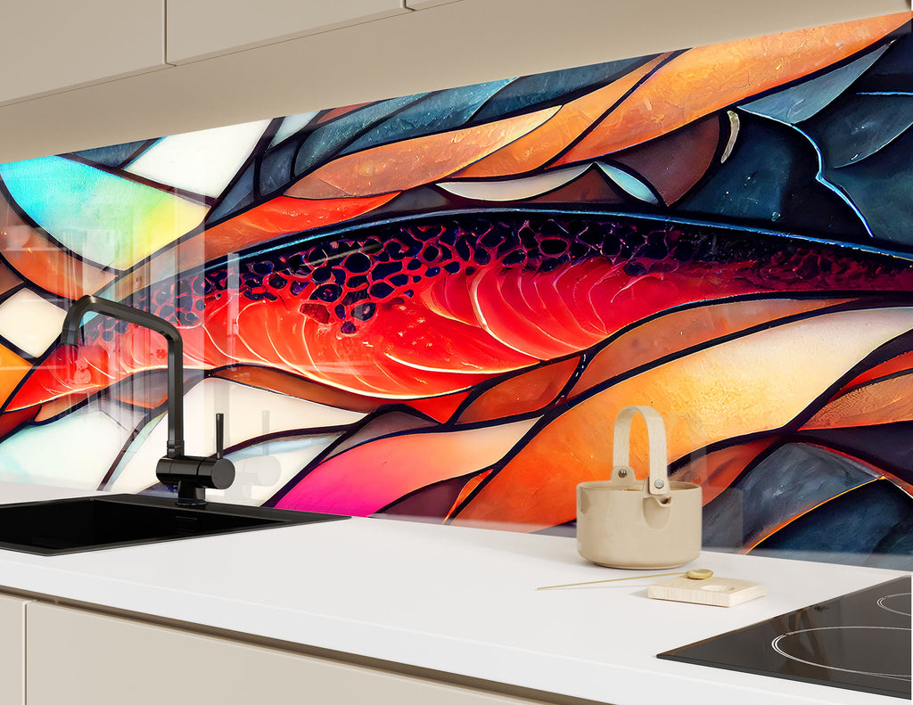 Fiery Red Abstract Stained - Glass Kitchen Backsplash-BacksplashArtworks